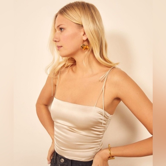 Reformation Lucrezia Silk Top in Champagne - Picture 1 of 6